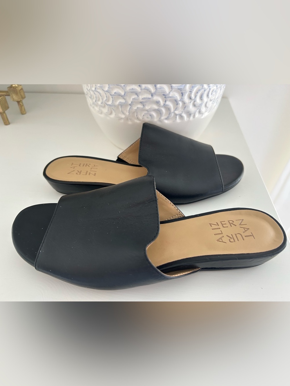 Naturalizer Black Leather Slide Mules  (6.5)